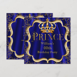 Invitation Prince Anniversaire Royal Blue Gold Crown Mens 2