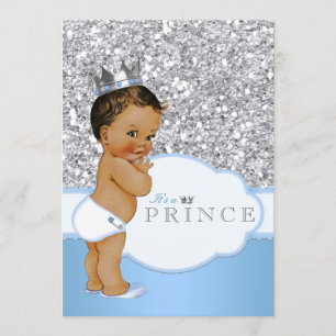 Invitation Prince Baby shower bleu et argent