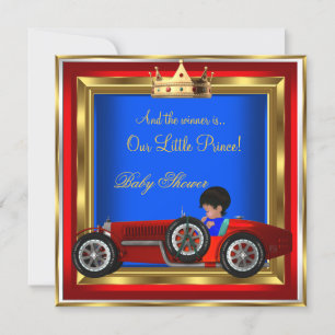 Invitation Prince Baby shower Blue Gold Boy Red Racing Car 2