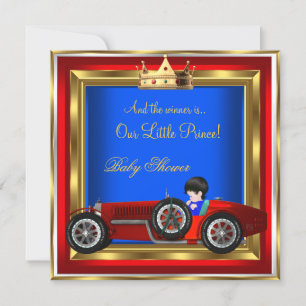 Invitation Prince Baby shower Blue Gold Boy Red Racing Car 2