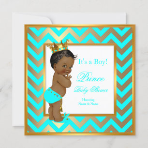 Invitation Prince Baby shower Boy Gold Turquoise Blue Ethnic