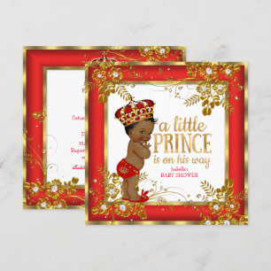 Invitation Prince Baby shower Boy Red Gold White Ethnic