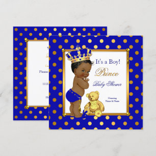 Invitation Prince Baby shower Boy Royal Blue Gold Ethnic