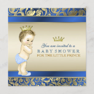 Invitation Prince baby shower de bleu royal et d'or