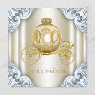 Invitation Prince baby shower de chariot de bleu et d'or