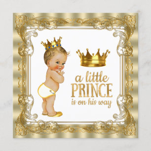 Invitation Prince baby shower d'or