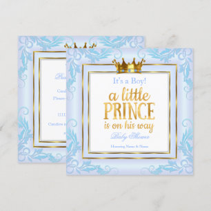 Invitation Prince Baby shower d'or bleu clair