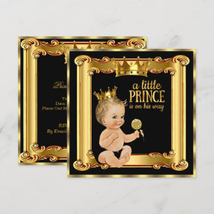 Invitation Prince Baby shower Gold Faux Foil Black Blonde Boy