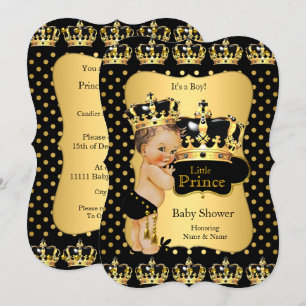 Invitation Prince Baby shower Noir Polka Point Brunette