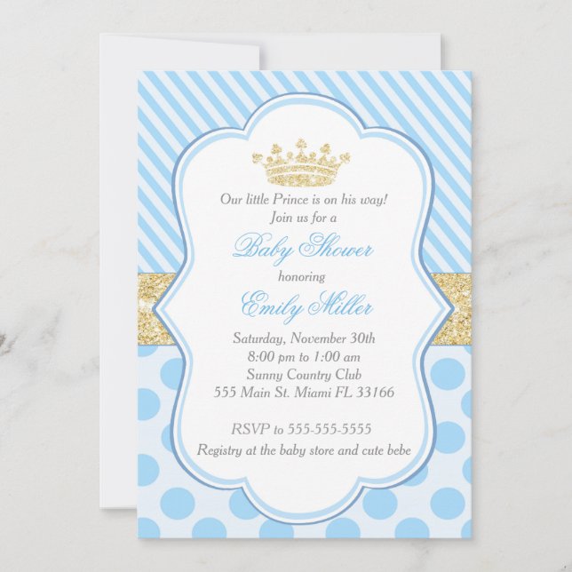 Invitation Prince Baby shower Parties scintillant  (Devant)