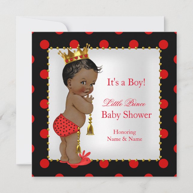 Invitation Prince Baby shower Red Black Boy Ethnic (Devant)