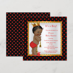 Invitation Prince Baby shower Red Gold Black Boy Ethnic