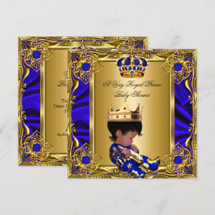 Invitation Prince Baby shower Regal Gold Royal Blue Boy