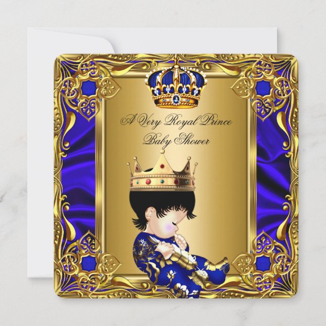 Invitation Prince Baby shower Regal Gold Royal Blue Boy 2a (Devant)