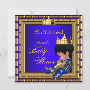 Invitation Prince Baby shower Royal Blue Gold Boy Crown 4