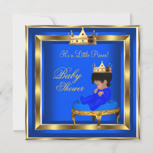 Invitation Prince Baby shower Royal Blue Gold Boy Crown AA