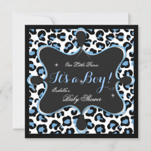 Invitation Prince Bébé Shower Garçon Bleu Blanc Léopard 2s