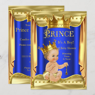 Invitation Prince Bleu Royal Baby Shower Garçon Blond Doré