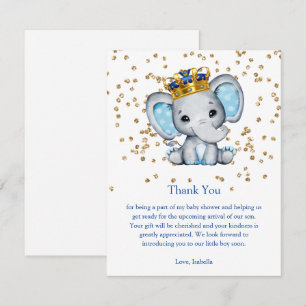Invitation Prince Bleu Royal Or Éléphant Garçon Baby Shower