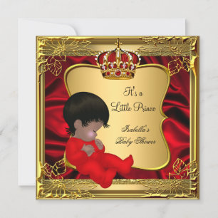 Invitation Prince Boy Baby shower African American Red Gold