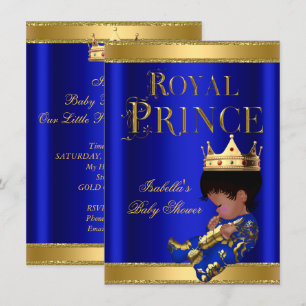 Invitation Prince Boy Baby shower Blue Ethnic GOLD