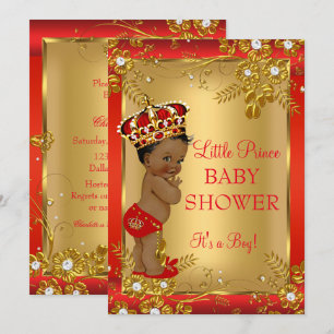 Invitation Prince Boy Baby shower Red Gold Africain Américain