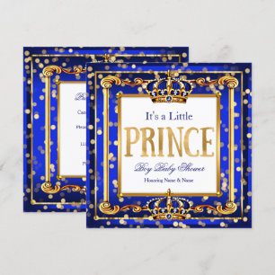 Invitation Prince Boy Baby shower Royal Blue Gold Bokeh