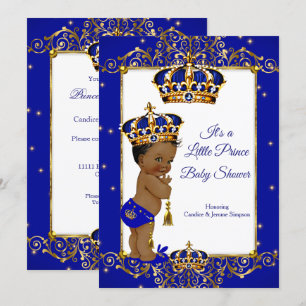 Invitation Prince Boy Baby shower Royal Blue Gold Ethnic