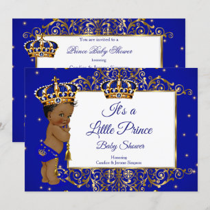 Invitation Prince Boy Baby shower Royal Blue Gold Ethnic 2