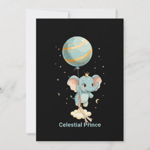 Invitation Prince Céleste Éléphant Ballon Étoiles Mignon Infi