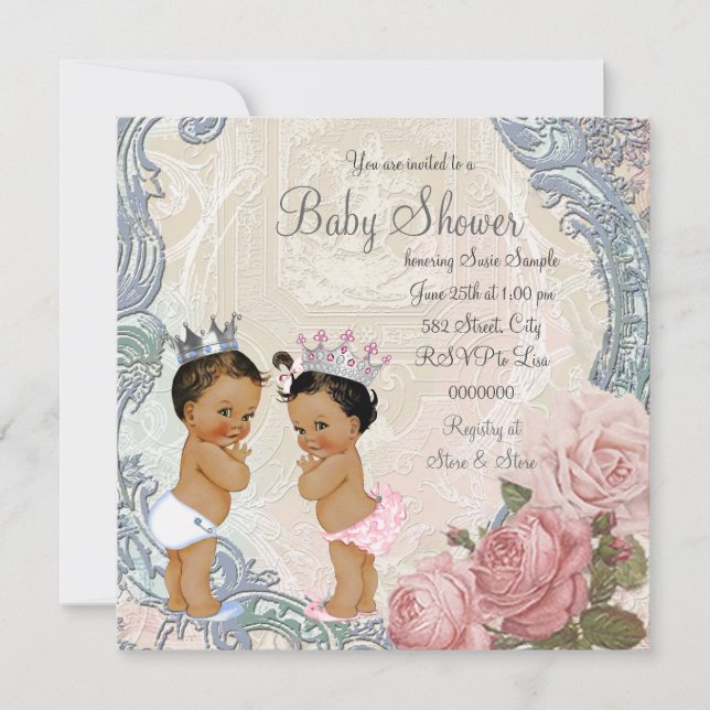 Invitation Prince et Princesse Baby shower jumeau (Devant)
