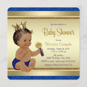 Invitation Prince ethnique baby shower d'or bleu royal de