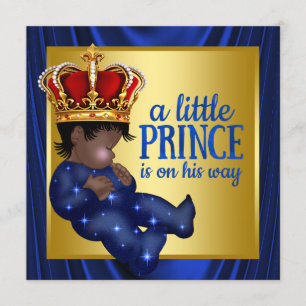 Invitation Prince ethnique royal couronne bleu bébé Shower