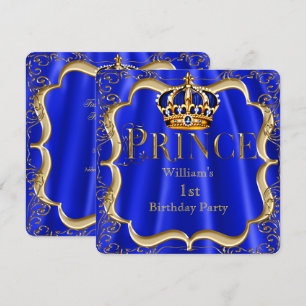 Invitation Prince Garçon 1er Anniversaire Couronne Royale Ble