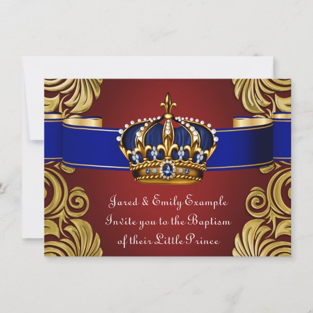 Invitation Prince héritier royal Baptême Or rouge (Devant)