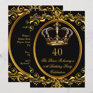 Invitation Prince King Gold Royal Couronne noire Anniversaire