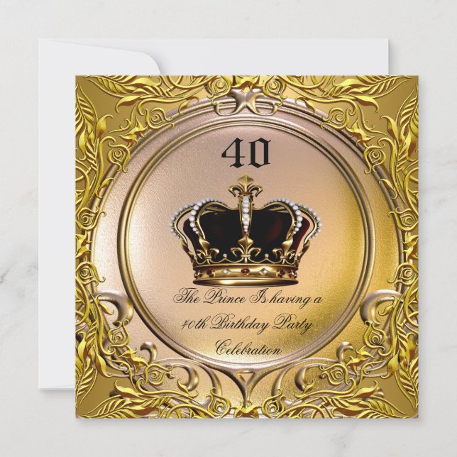 Invitation Prince King Gold Royal Couronne noire Anniversaire (Devant)