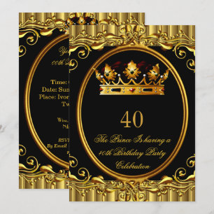 Invitation Prince King Gold Royal Couronne noire Anniversaire