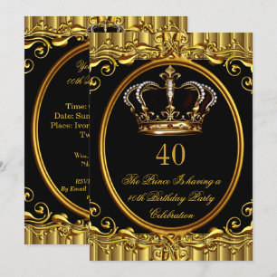 Invitation Prince King Gold Royal Couronne noire Anniversaire