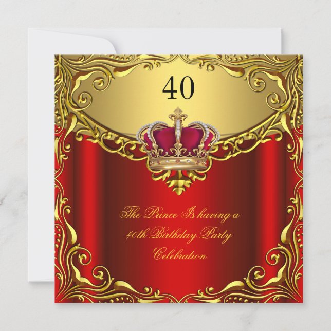 Invitation Prince King Red Gold Couronne fête d'anniversaire (Devant)