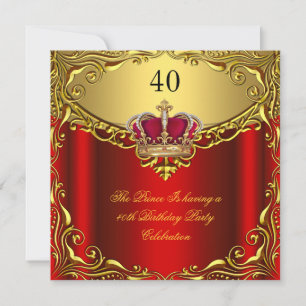 Invitation Prince King Red Gold Couronne fête d'anniversaire