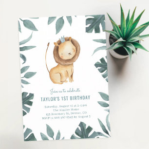 Invitation Prince Lionceau Aquarelle Jungle Anniversaire
