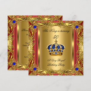 Invitation Prince ou King Red Gold Royal Blue Crown Anniversa