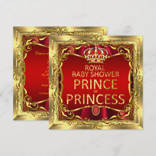 Invitation Prince ou Princesse Baby shower Rouge Or