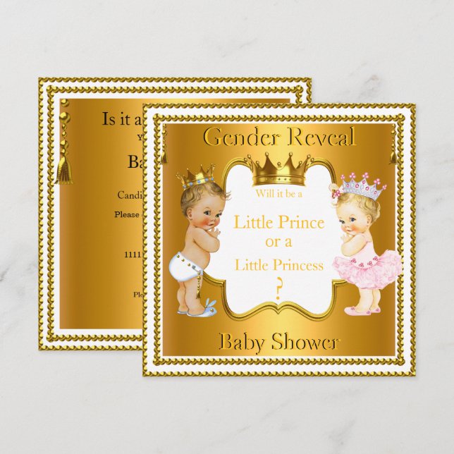 Invitation Prince Princesse Baby shower de révélation de genr (Devant / Derrière)