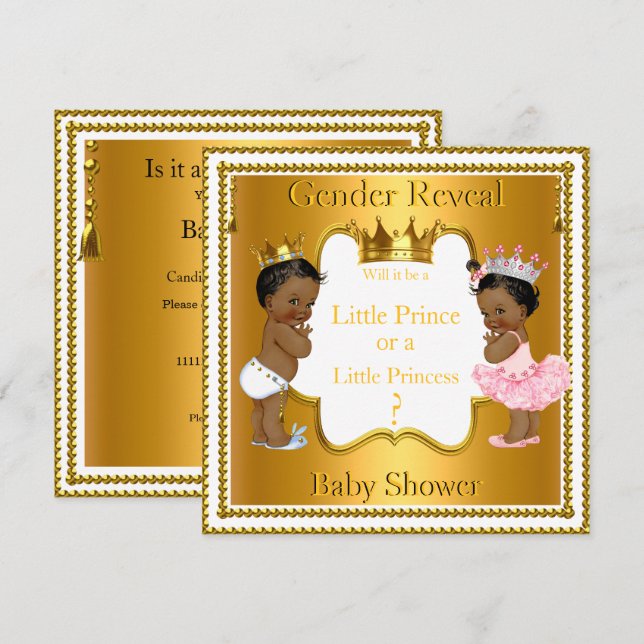 Invitation Prince Princesse Baby shower de révélation de genr (Devant / Derrière)