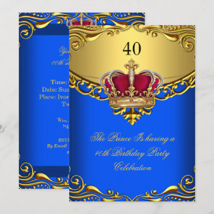 Invitation Prince Roi Rouge Or Royal Bleu Couronne Anniversai