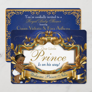 Invitation Prince Royal Africain Fantaisie Bleu Royal et Or