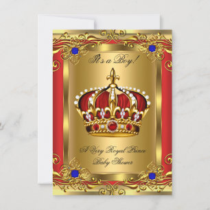 Invitation Prince Royal Bleu Garçon Baby Shower Régale Rouge 