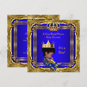 Invitation Prince Royal Blue Baby shower Gold Boy Ethnic